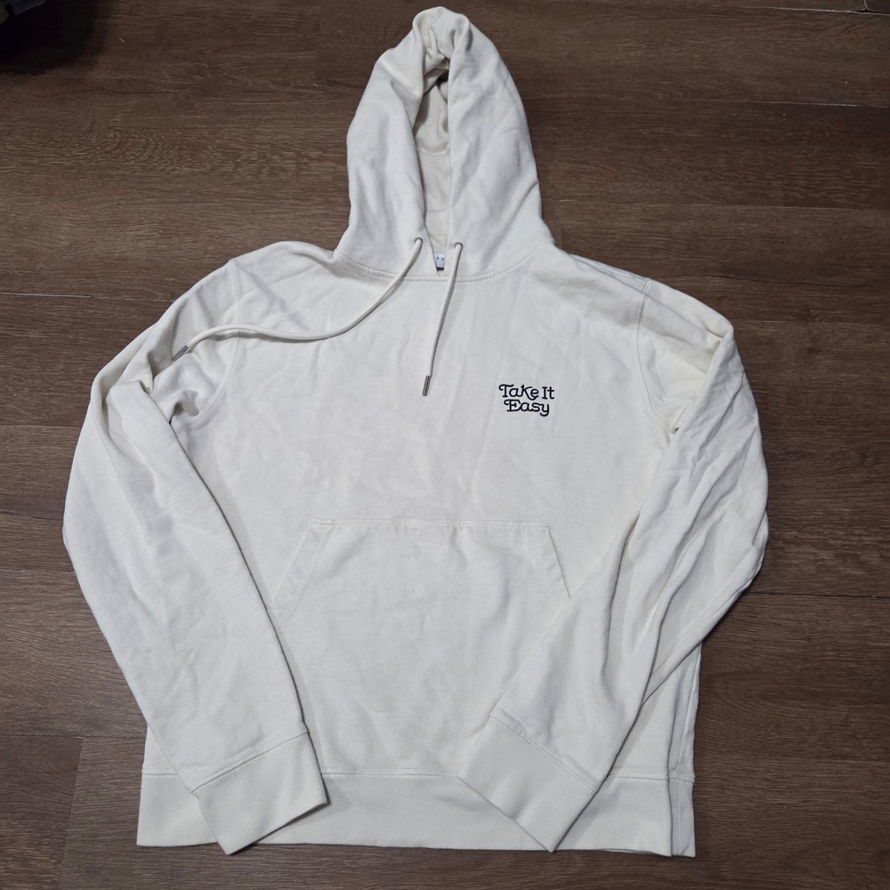 Sandro Paris Take It Easy Embroidered Hoodie Cream Off White Mens Medium